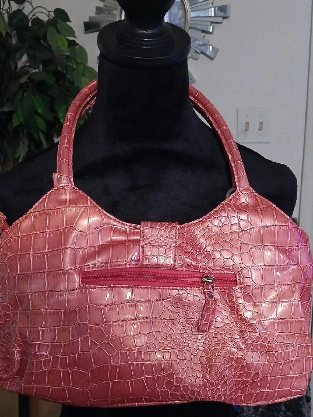Hot Pink Croc-Embossed Women’s Shoulder Bag